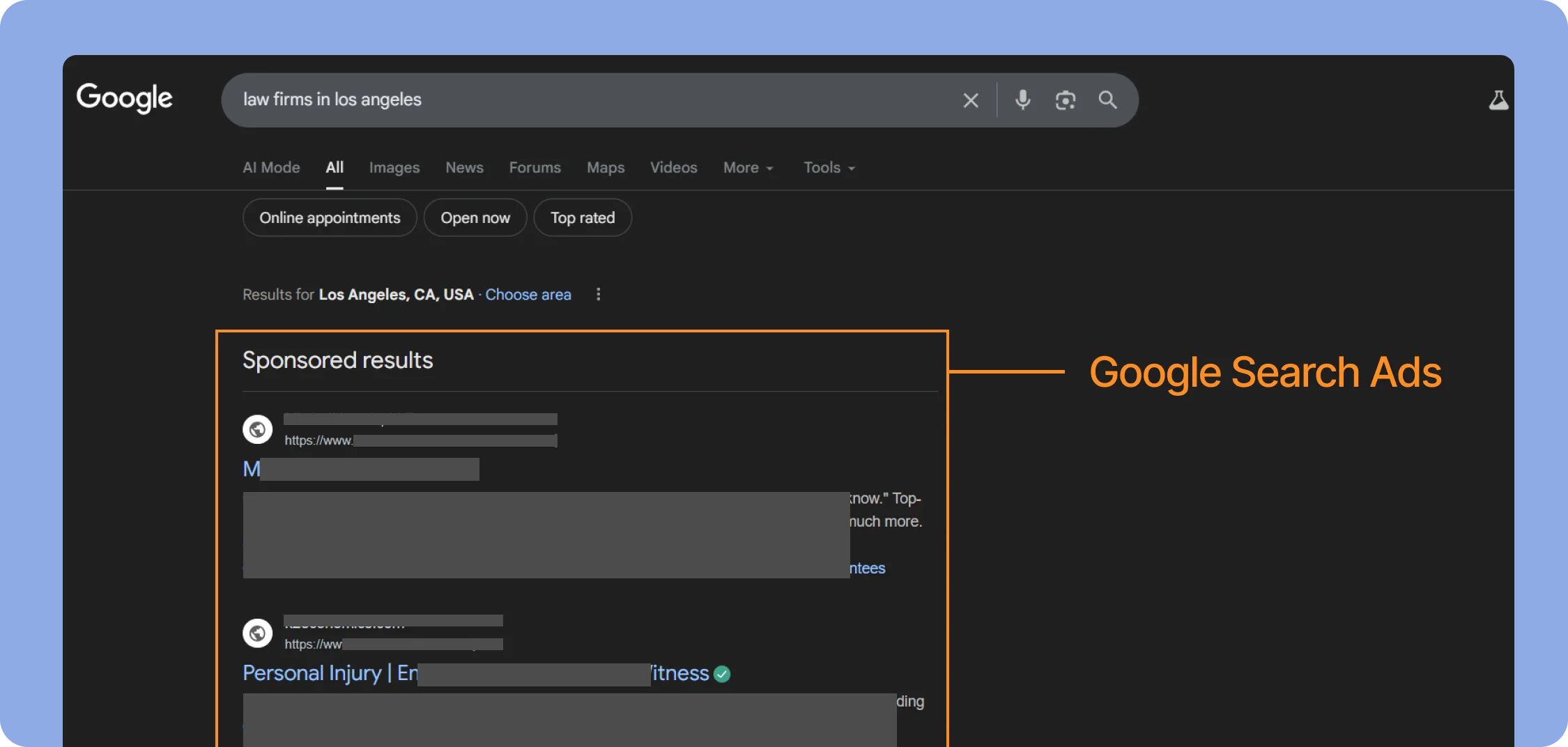 google search ads in search engine results page (SERP)