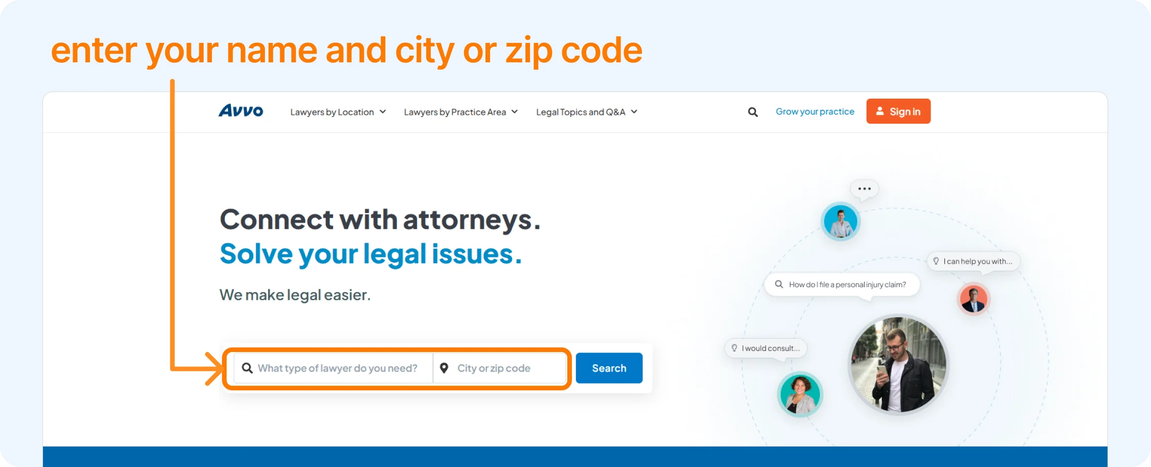 searching attorney profile in avvo
