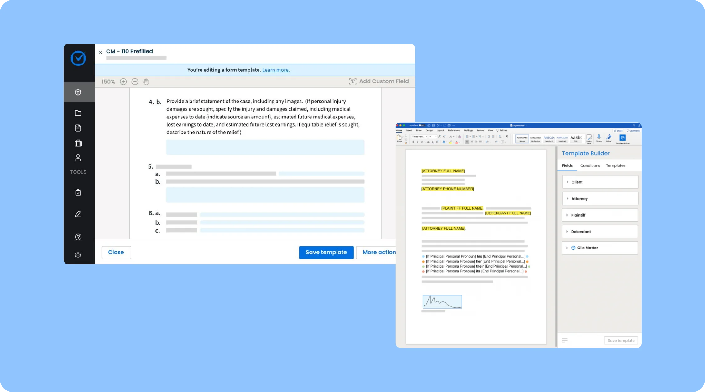 Clio DaDocument Automation Software Interface