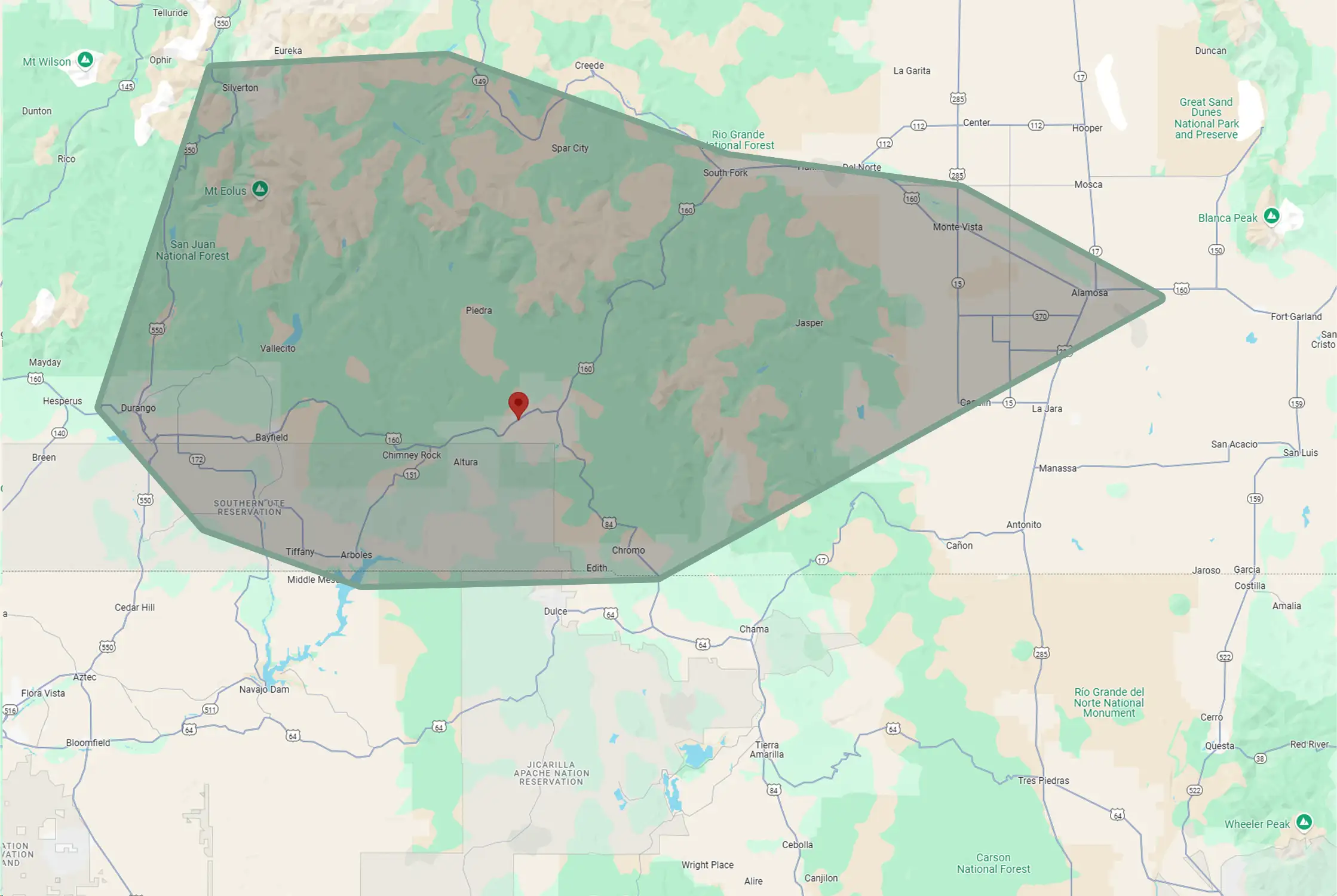 Mint Roofing Service Area Map