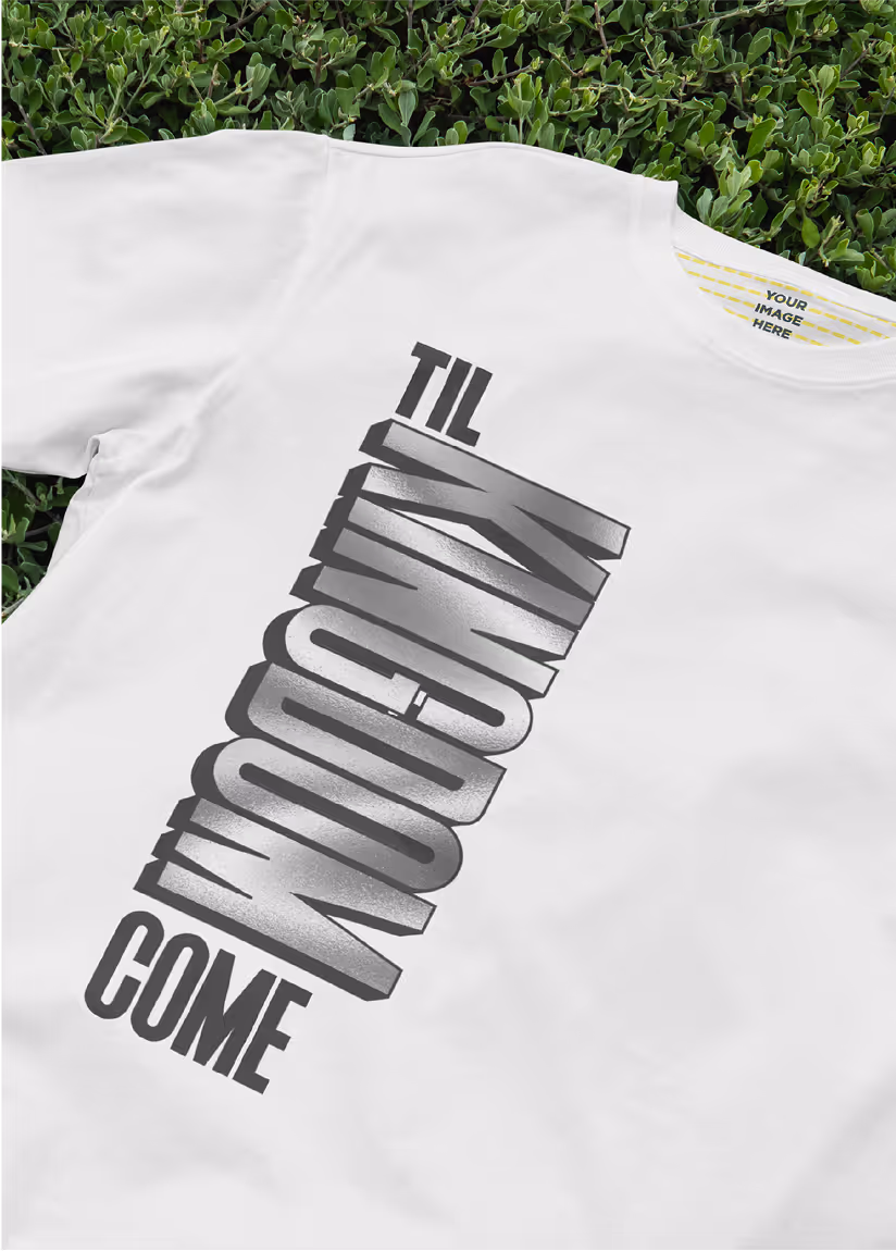 A mockup image of a YFC merchandise t-shirt.