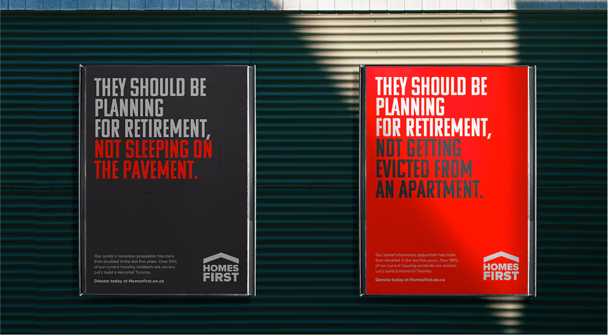 Two side by side vertical billboards for the homes first campaign.