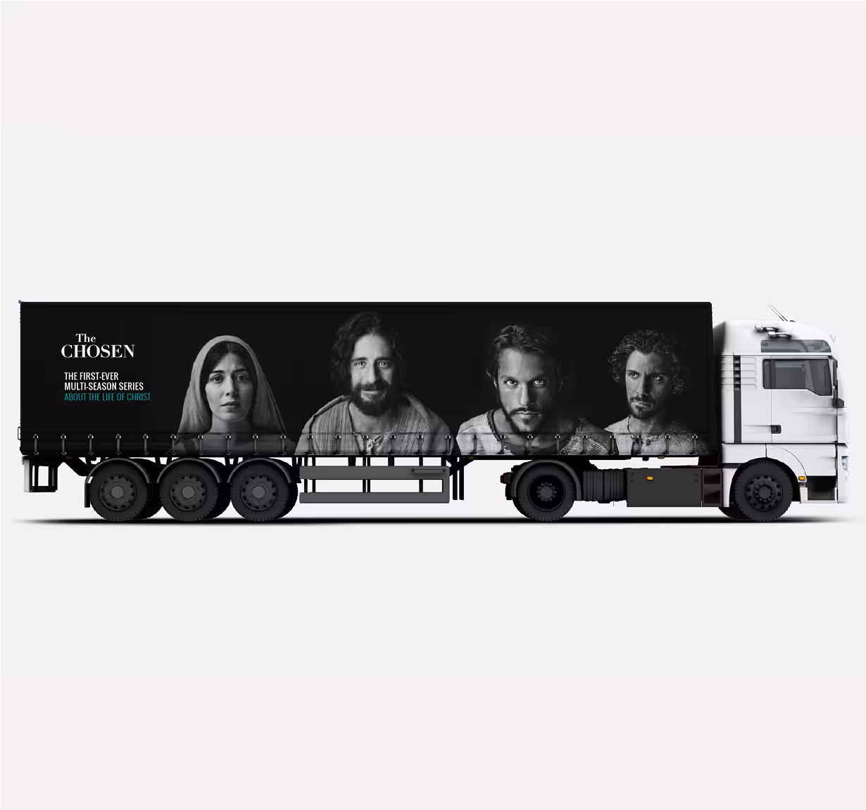 A mockup image of a semi-truck showcasing the chosen promotional imagery. 
