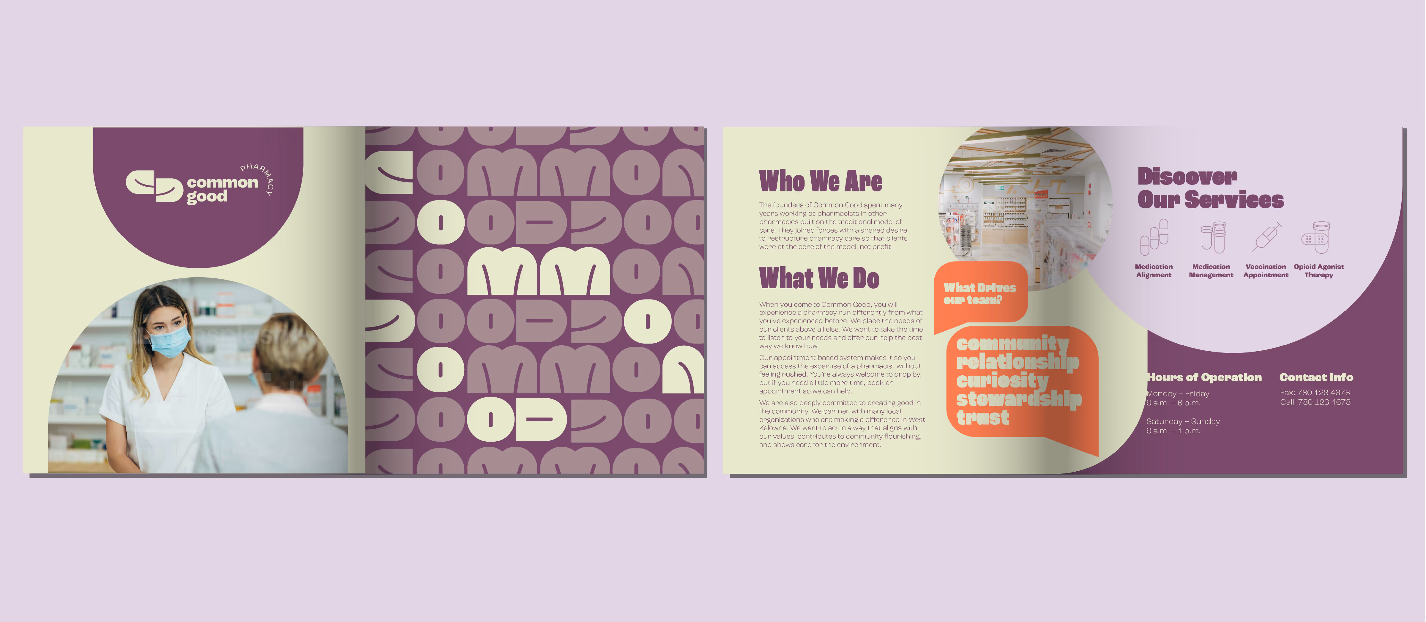 A flat lay pamphlet showcasing the common good branding in use.