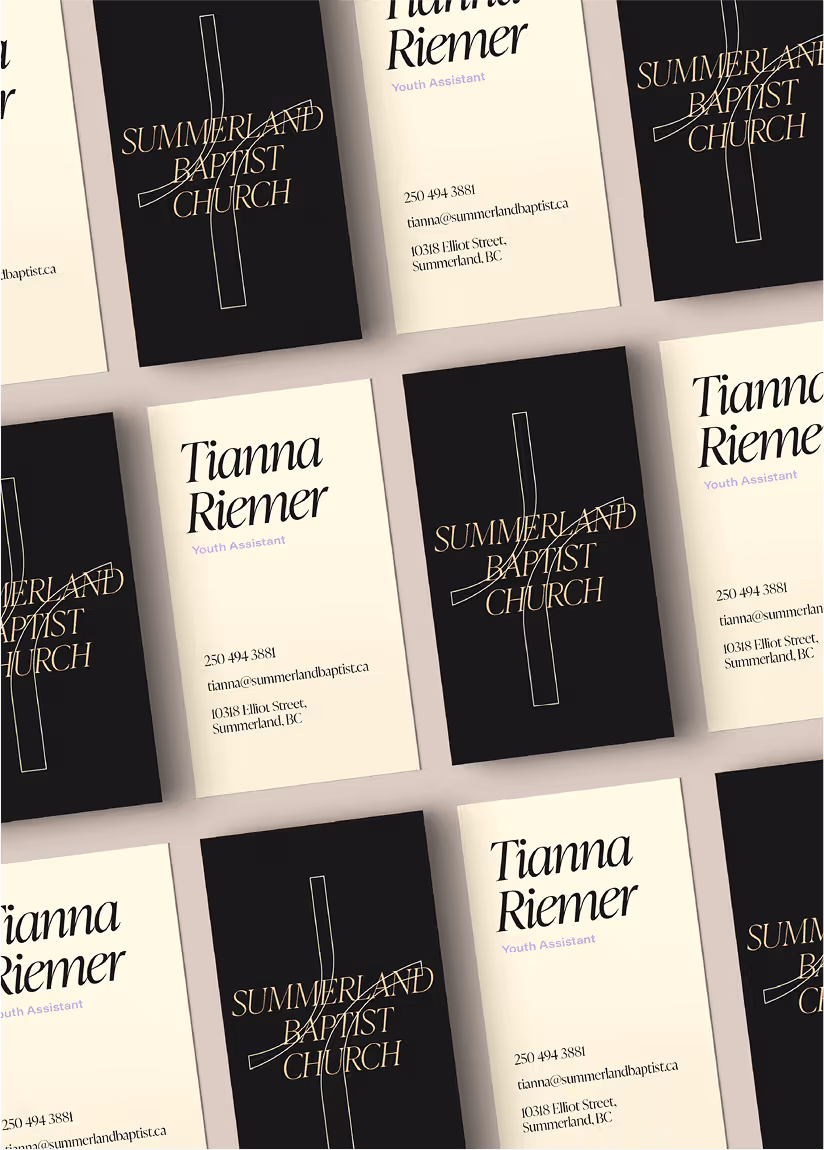A flat lay grid layout of the front and back of some business cards.