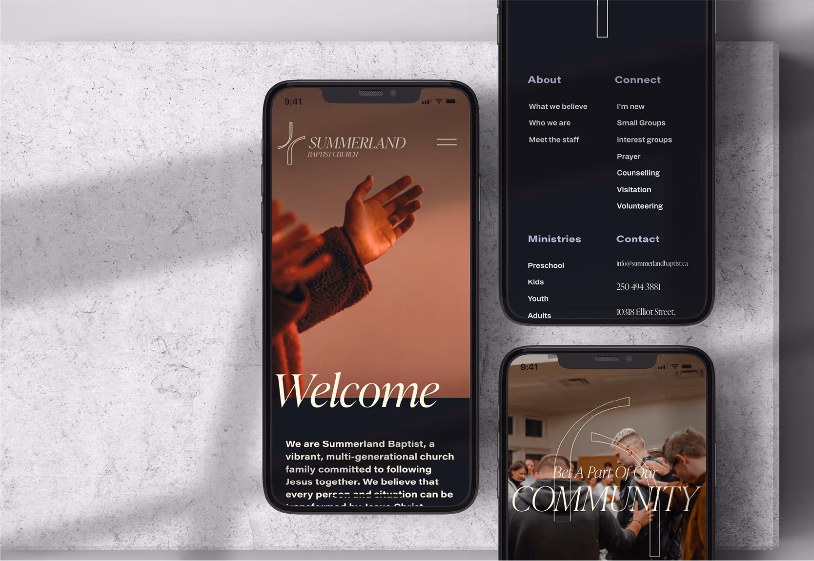 Several mobile devices showing the Summerland website.