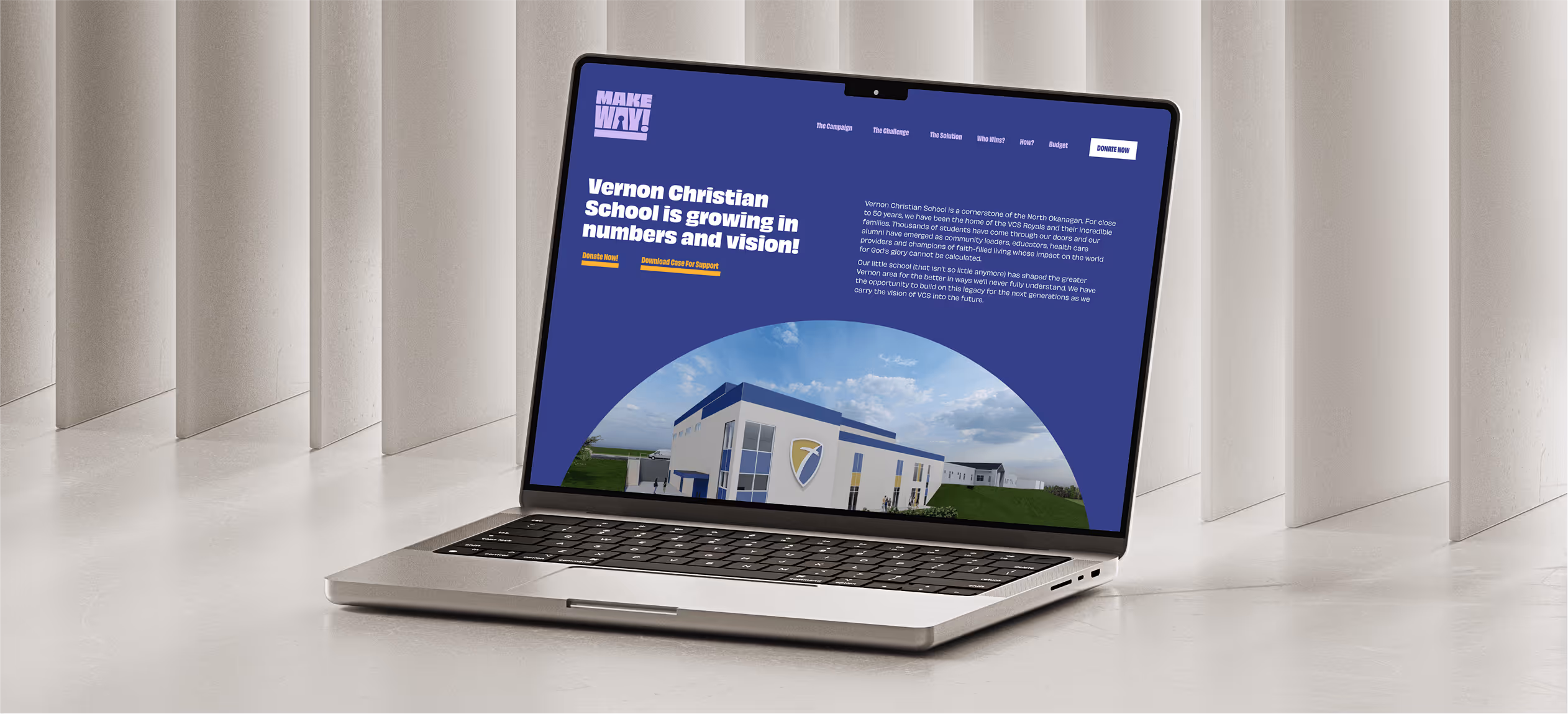 A mockup of a macbook showcasing the make way landing page.