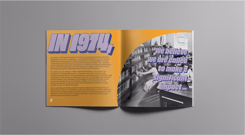 An flat lay spread of a branded inner page of a pamphlet.