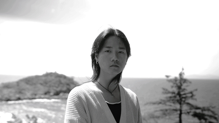 A GIF showing several shots of a young woman