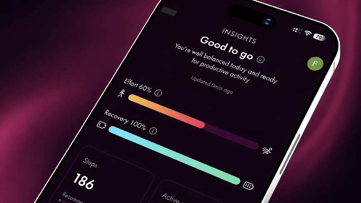 Smartphone displaying My Insights data on daily effort, recovery and physical activity
