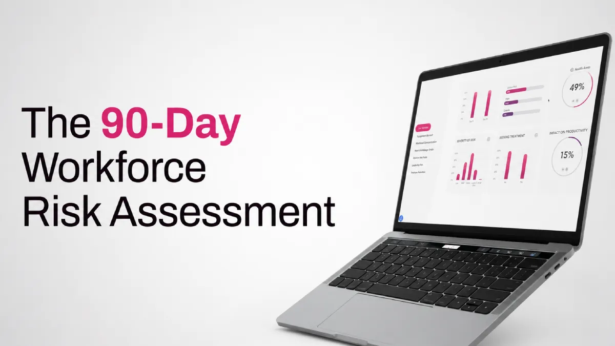 Laptop displaying workforce health data for a UK employer’s 90-day health risk assessment
