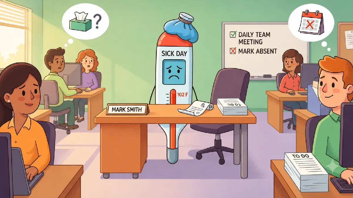 Illustration of an empty desk on a sick day, highlighting a prevention-first approach to reducing UK employee absence