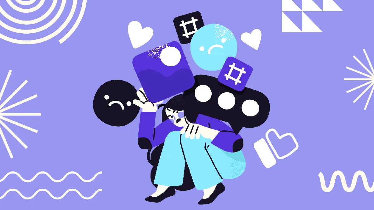 Illustration of an overwhelmed employee amid speech bubbles, representing workplace conflict and the power of conversation