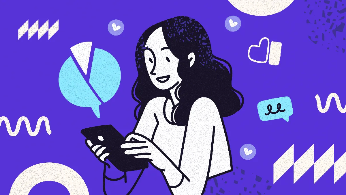 Illustration of a woman using AI tools to support employee wellbeing while maintaining a human touch