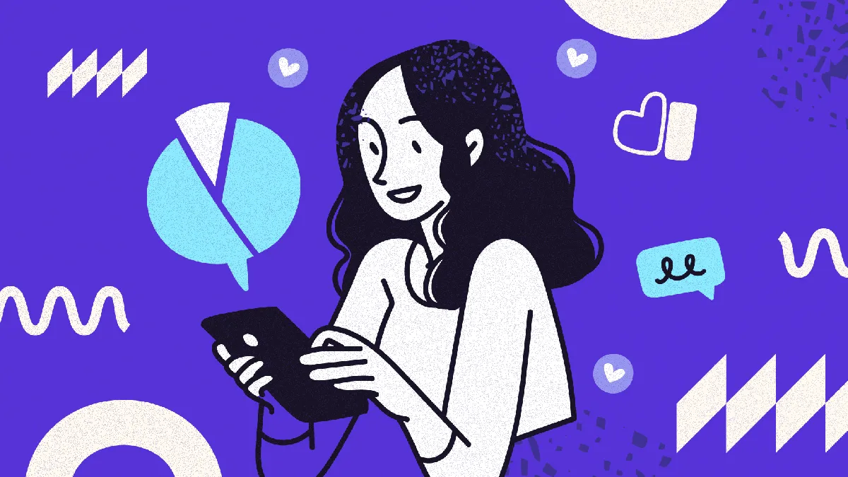Illustration of a woman using a phone, representing the CLASS approach to supporting others