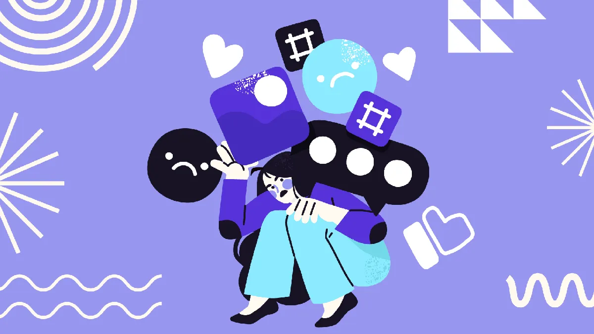 Illustration of a distressed person surrounded by emotions, representing the CHAMPIONS framework for better mental health