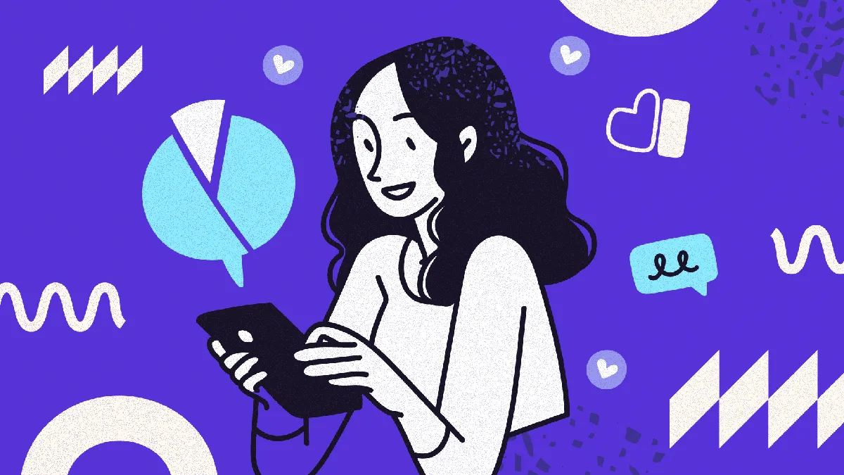 Illustration of a woman using a phone, representing ways to support employees with PTSD at work