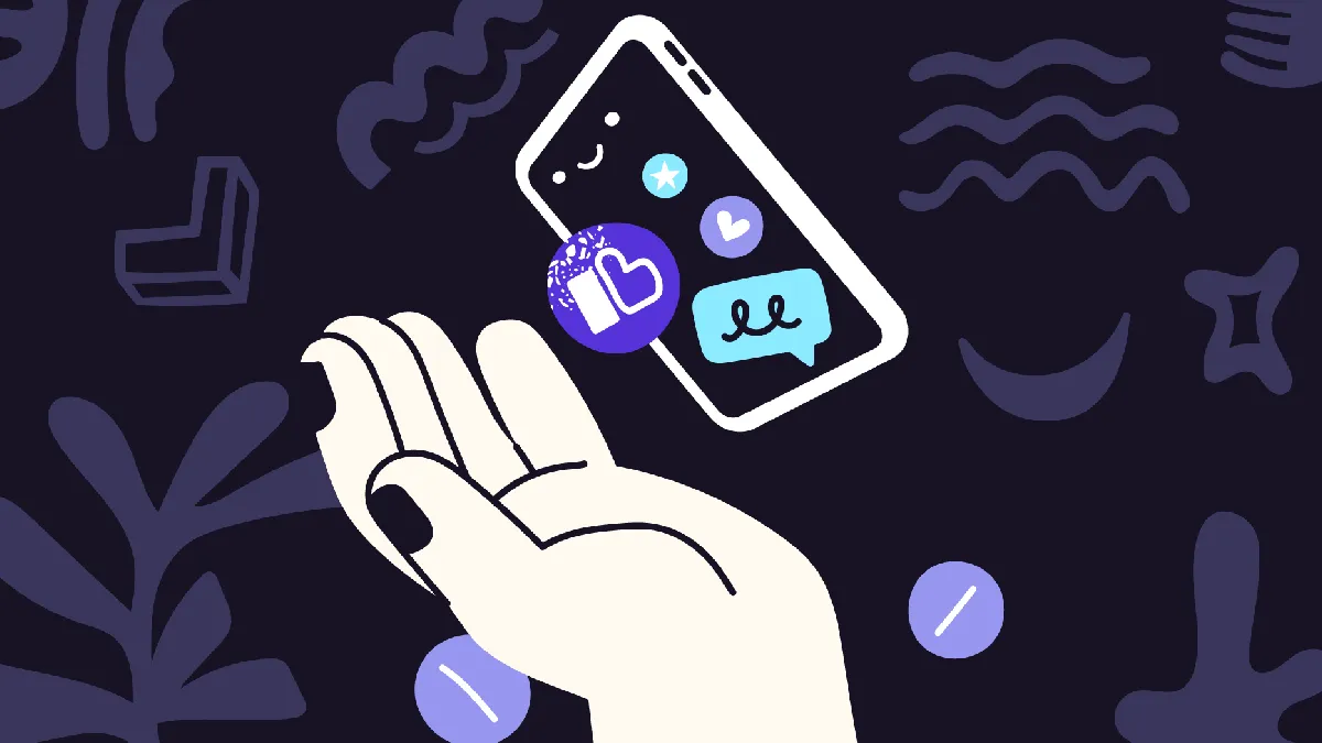 Illustration of a hand holding a smartphone, representing guidance on working during the menopause