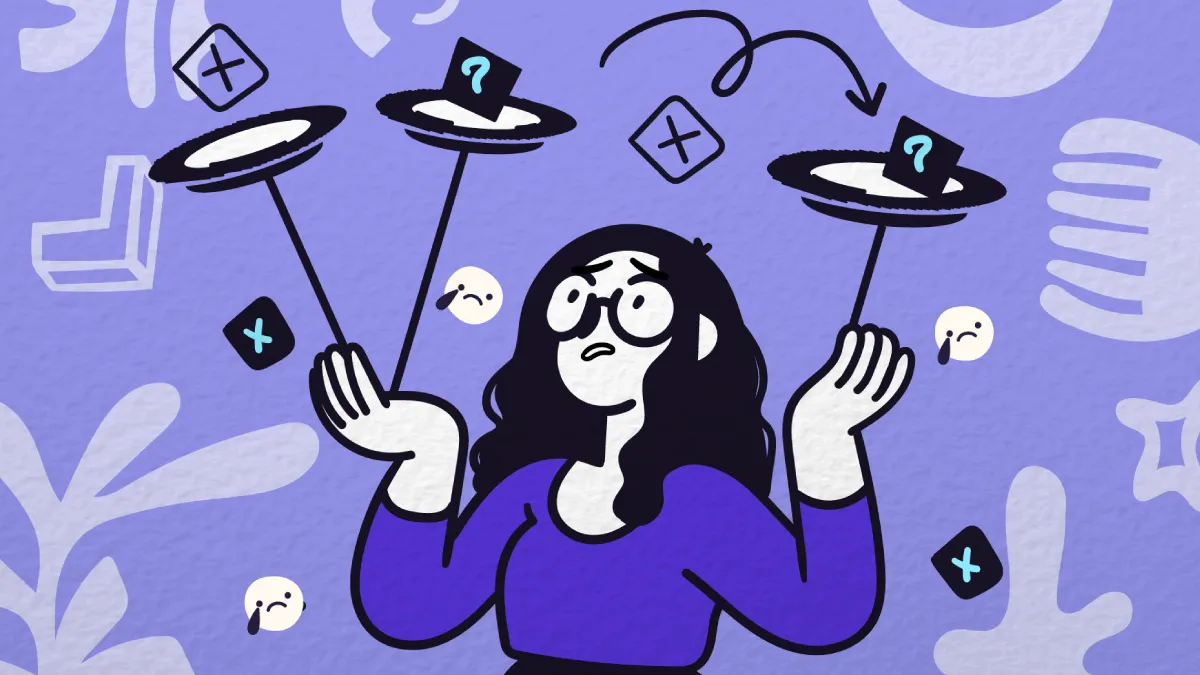 Illustration of an overwhelmed employee juggling tasks while experiencing high-functioning depression at work