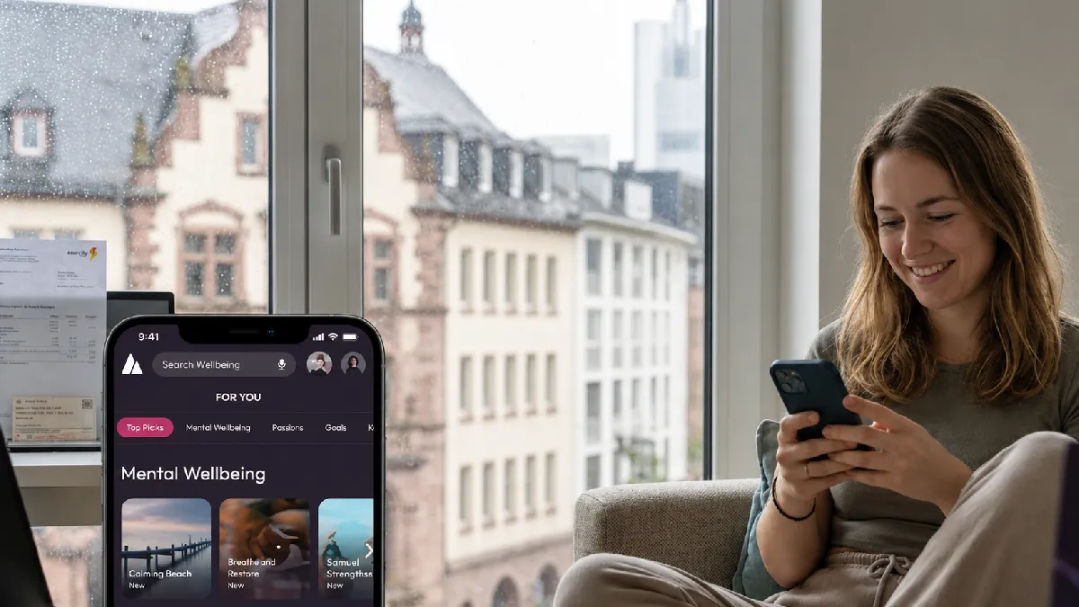 Employee using a mental wellbeing app featured among Germany’s best employee wellbeing platforms in 2026