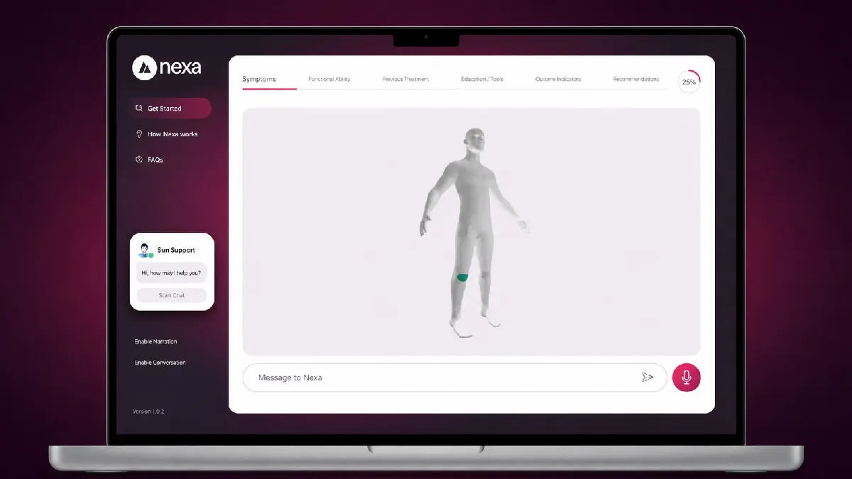 Laptop showing a digital MSK triage platform for occupational health and insurer buyers