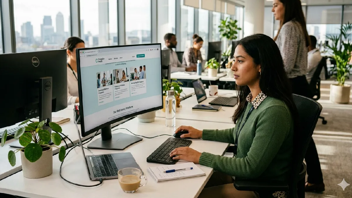 HR professional comparing options to choose an employee wellbeing platform in the UK