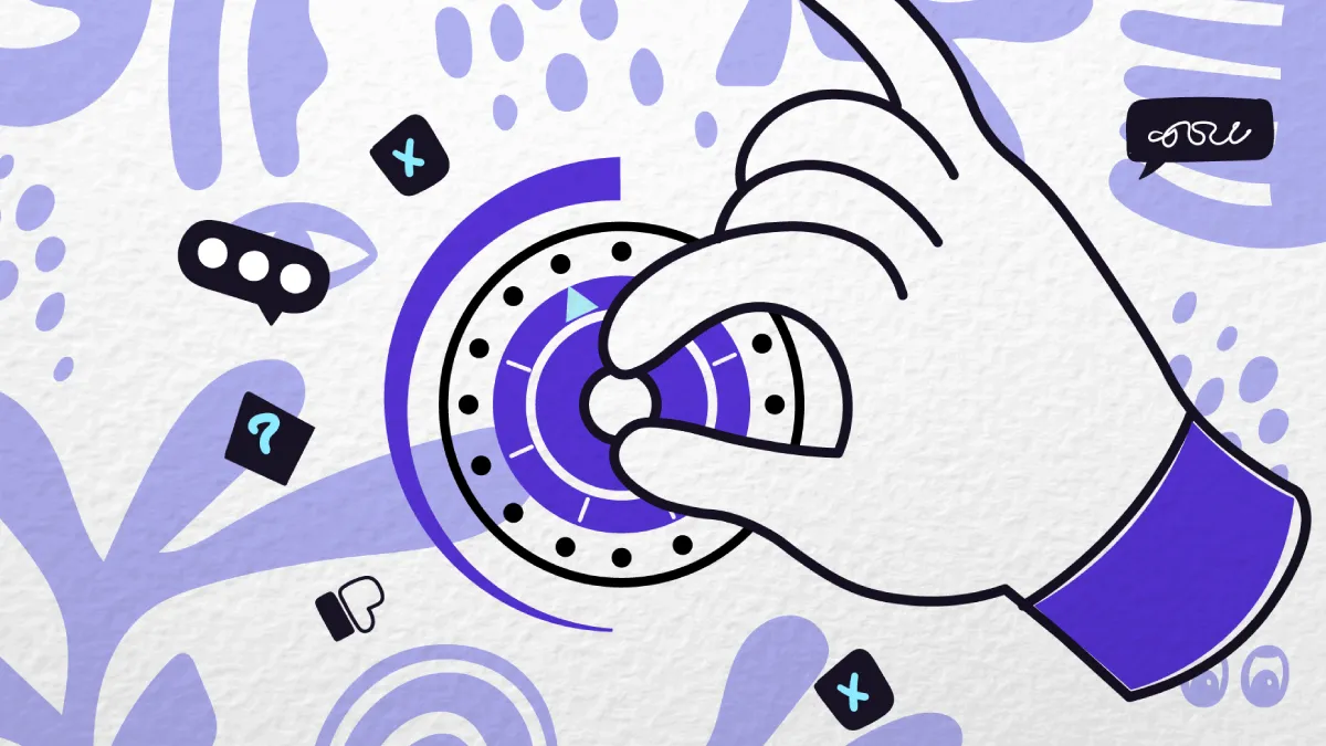 Illustration of a hand turning down a dial, showing how fearless feedback reduces workplace anxiety at Apple
