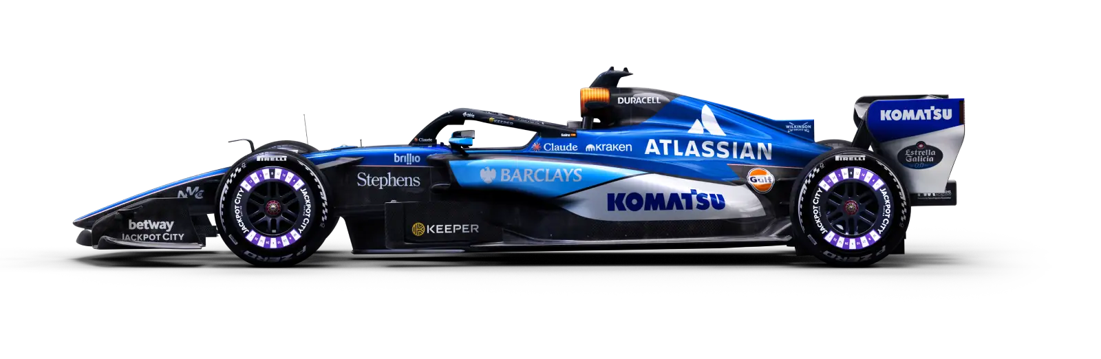 Promotional banner for the Duracell x Atlassian Williams F1 Team partnership titled "Fast Gets Faster."