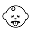 A cartoon baby face sticking out its tongue, expressing a distasteful reaction.