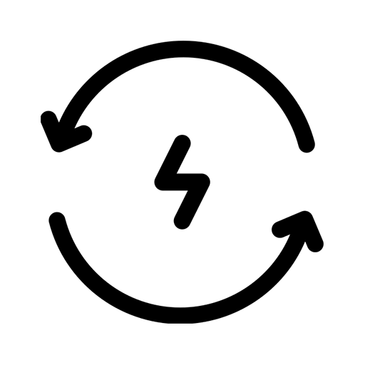 Icon representing conversion efficiency, featuring a gear and arrow symbolizing processes.
