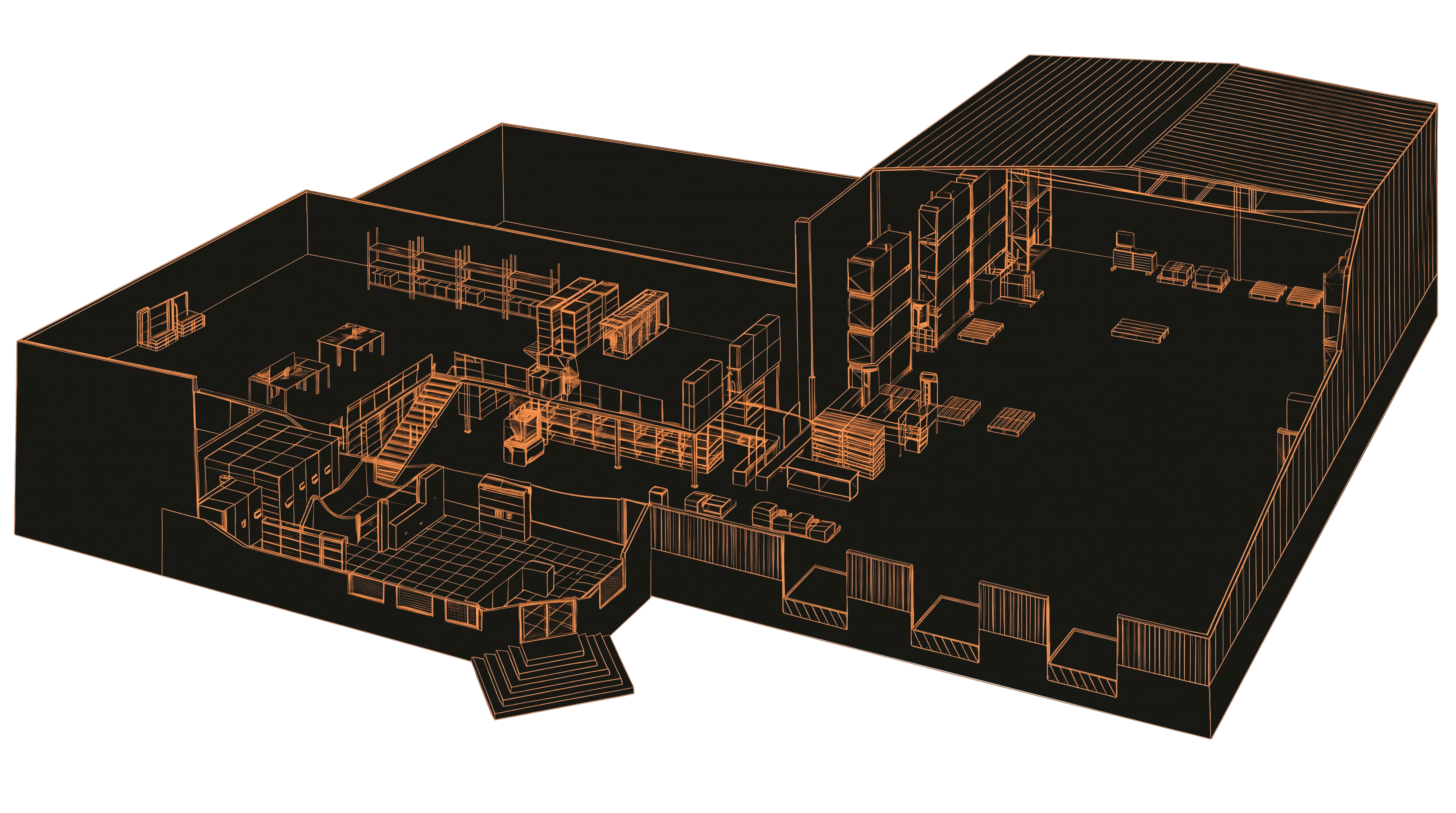 Isometric warehouse map showing TorqueFlow use case locations