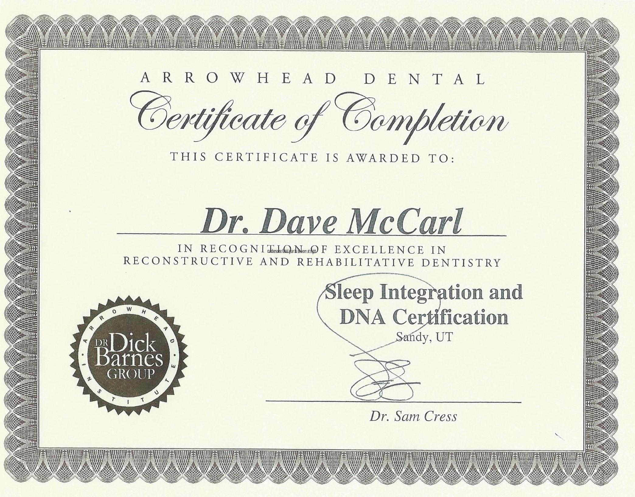 Dr Dave McCarl now Certified to Treat Sleep Apnea