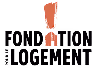 Logo de la Fondation Logement avec un dessin stylisé d'une maison en rouge au-dessus du texte.