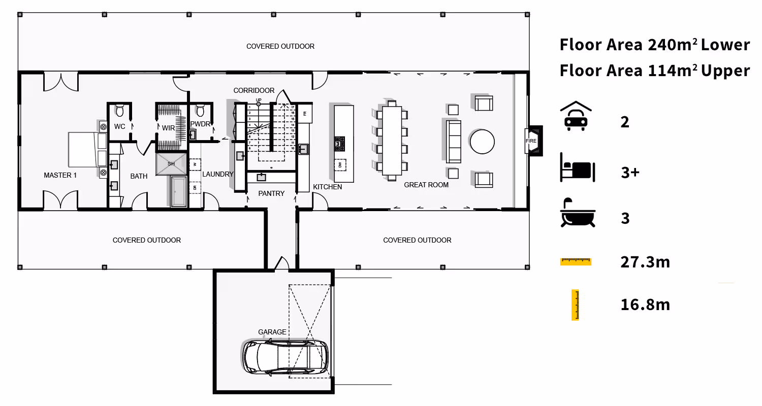 Blueprint of a floor plan with labeled rooms and dimensions, indicating areas in square meters and a color-coded legend.
