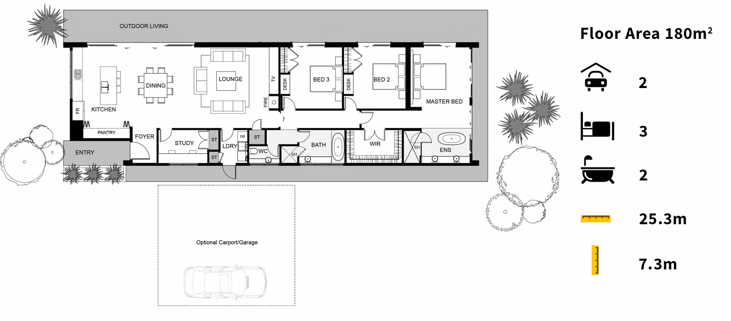Floor plan of a 2-bedroom apartment, featuring a living area, kitchen, and bathroom, with furniture symbols and measurements indicated.