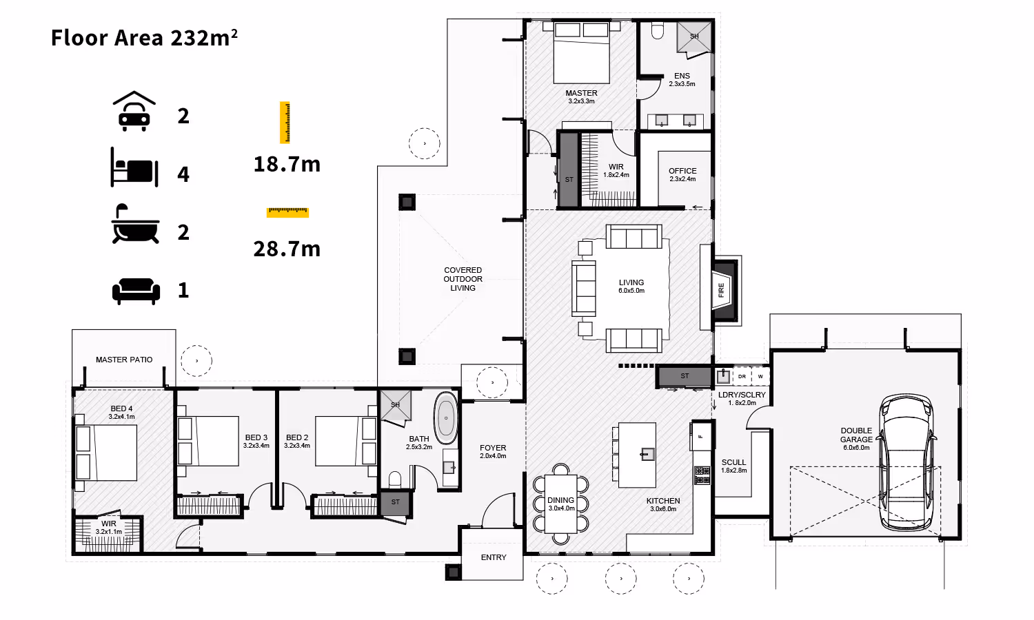 Architectural floor plan showing room layout, dimensions, and furniture placements within a residential space.