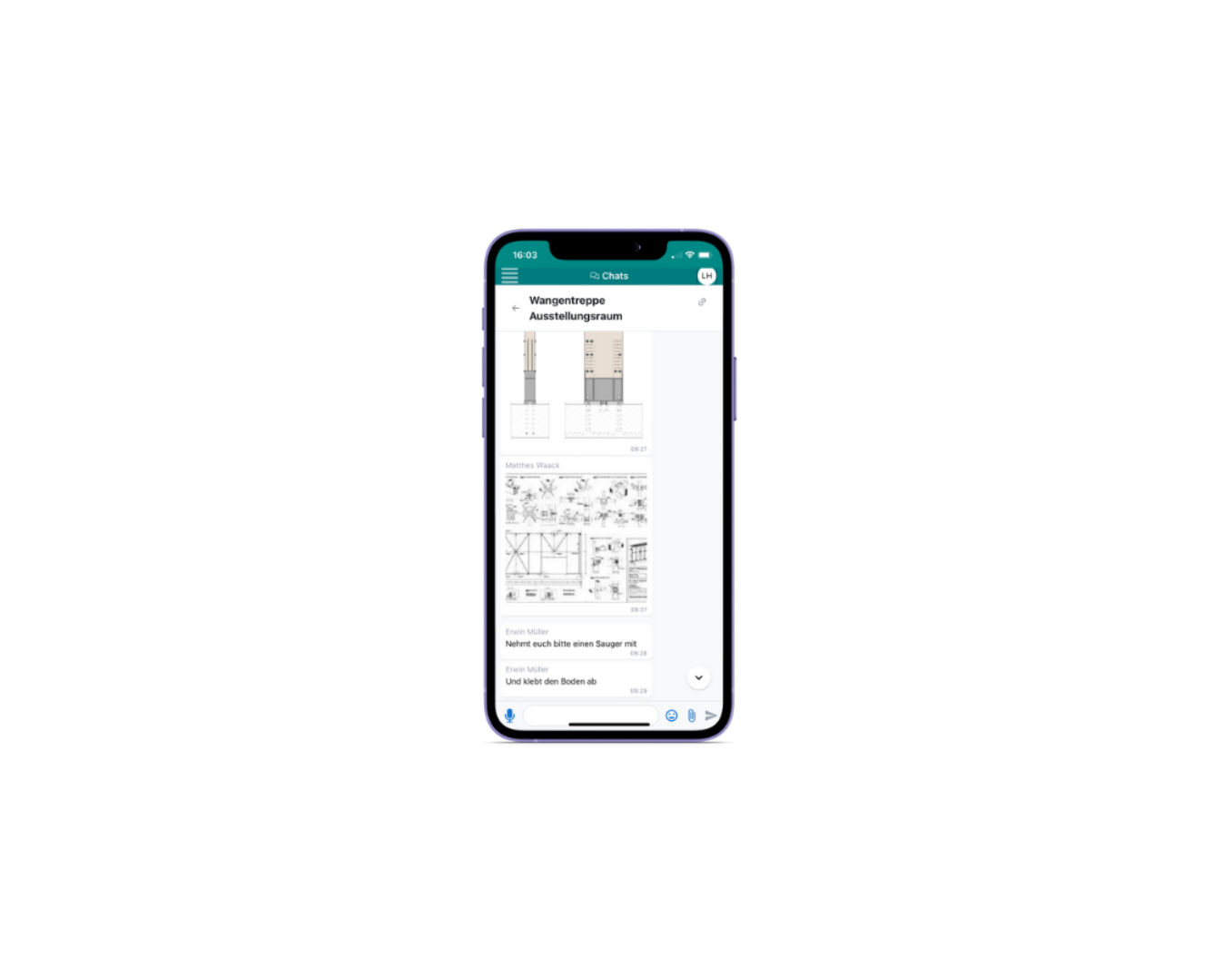 Der Chat in der Artesa Handwerkersoftware