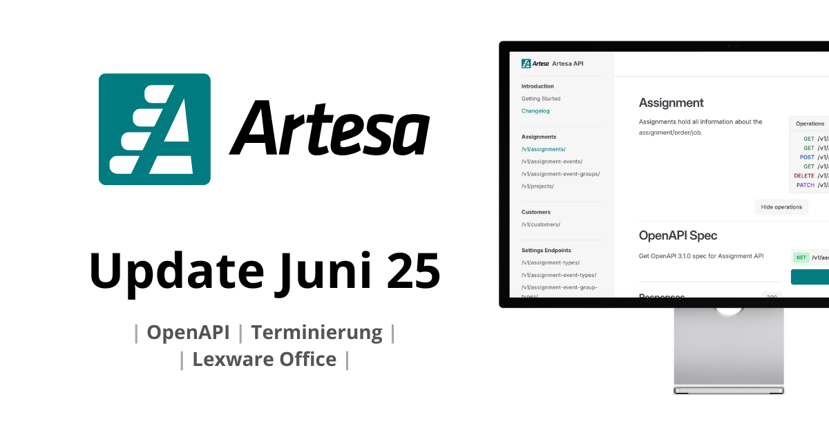 Das Juni-Update ist da – OpenAPI, Terminierung und Lexware Office in der Artesa App