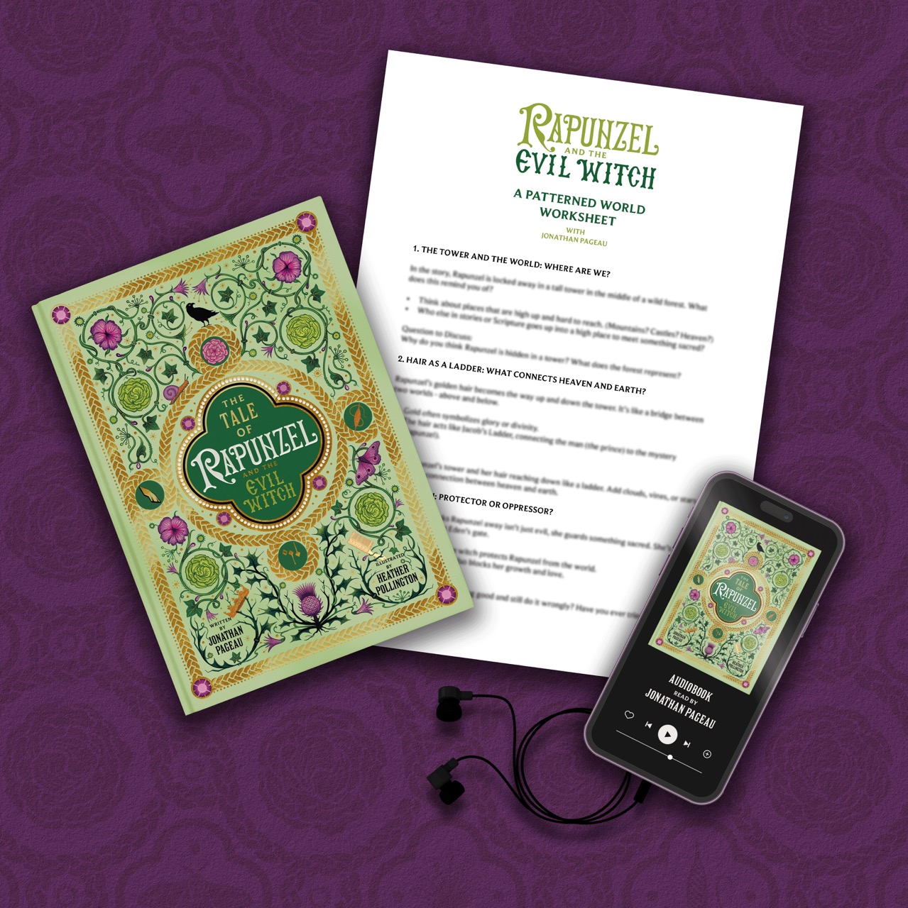 Rapunzel and the Evil Witch bundle image featuring book, audiobook and worksheet