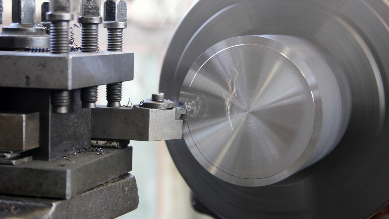 A lathe cutting a part