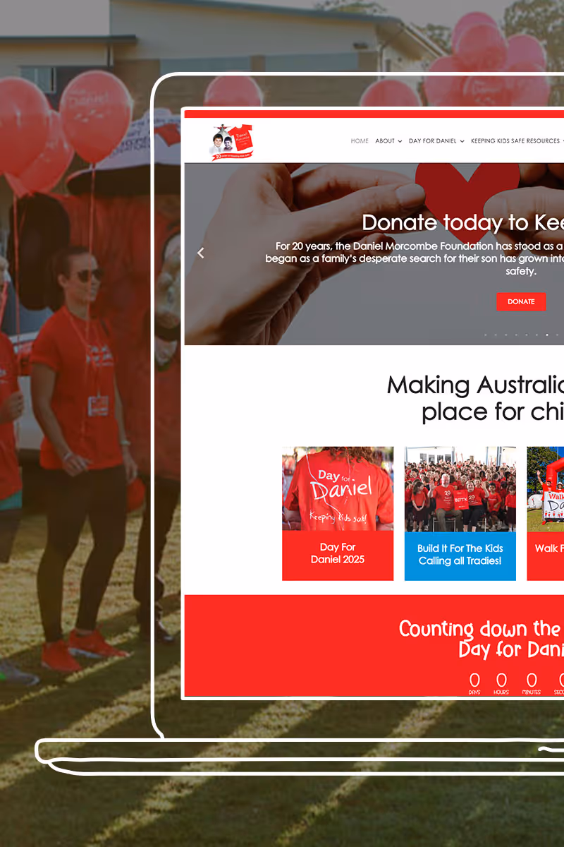 daniel morcombe website homepage on laptop