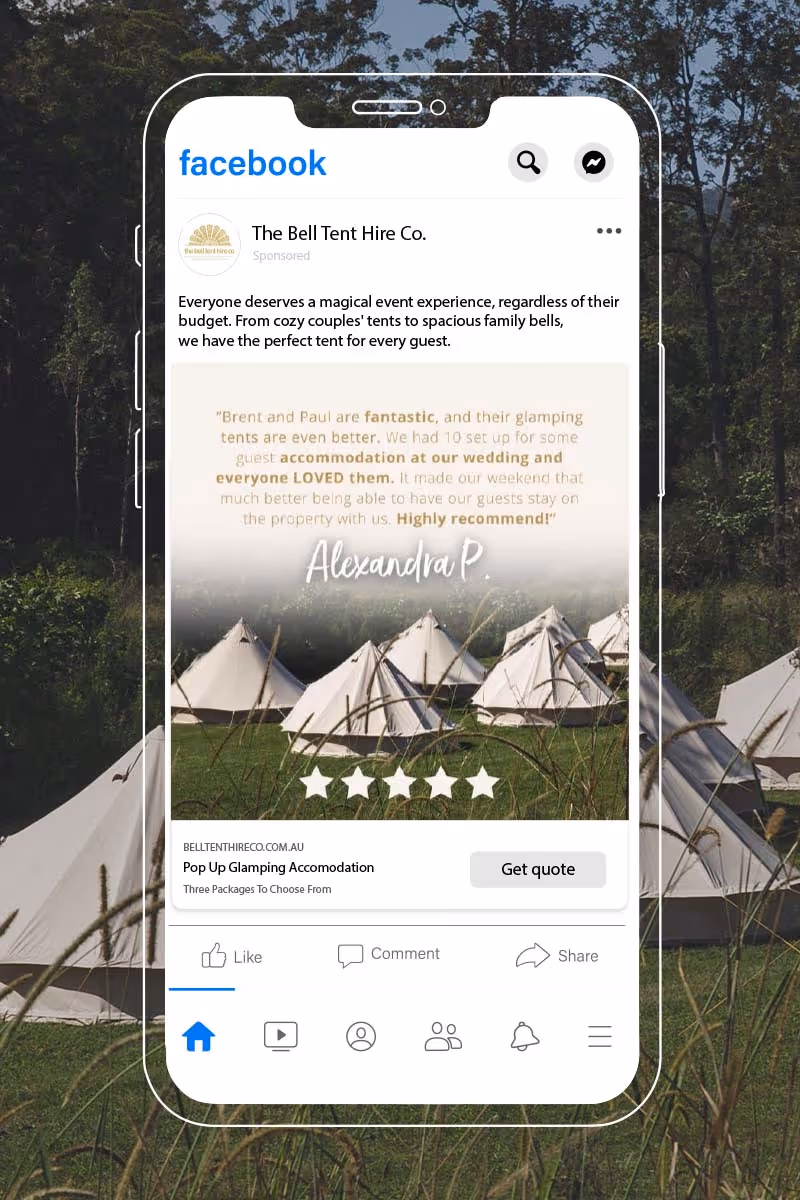 mockup of bell tent hire facebook ads