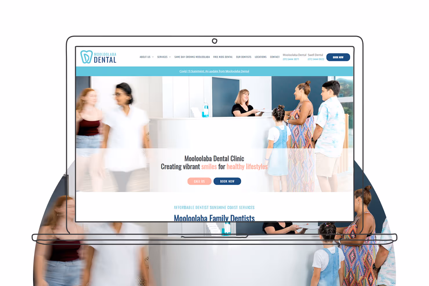 mooloolaba dental website homepage on laptop