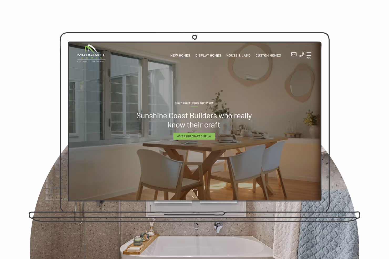 morcraft homes website homepage on laptop