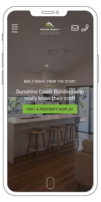 morcraft homes website home page video on mobile