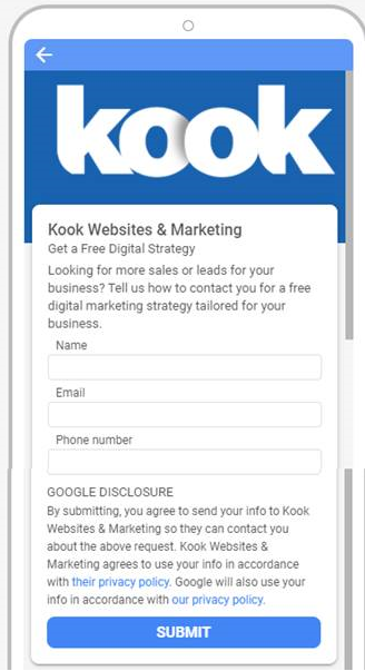 Google Ads lead forms extension Kook's lead capture form