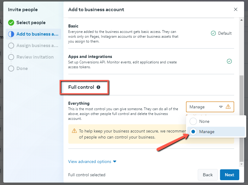 Grant full access to the Business Suite