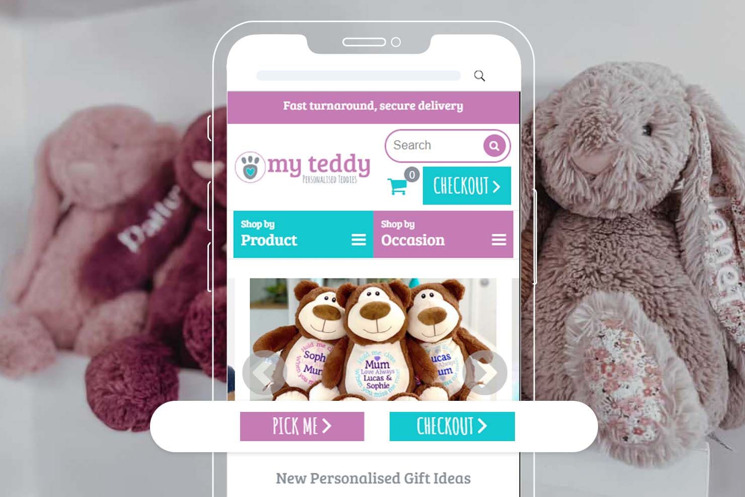 My Teddy website on mobile showing two call to action buttons
