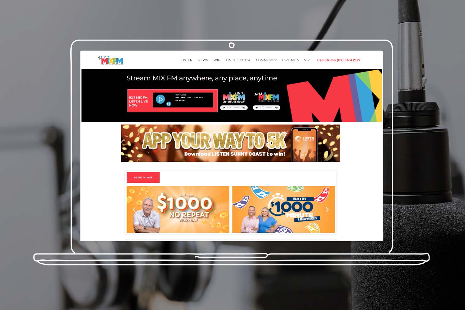 Mix FM website on laptop