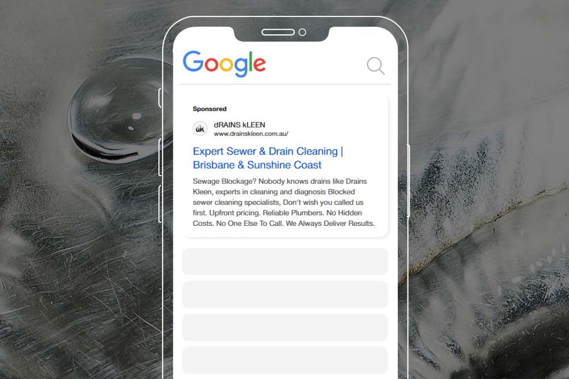 google advertising for Kleen Plumbing and Drains Kleen